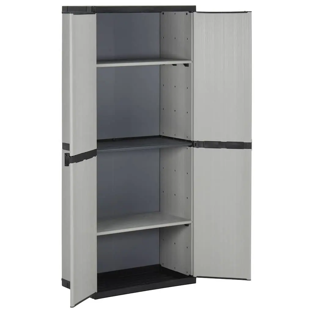 Garden Storage Cabinet PVC 3 Shelf Outdoor Grey Black