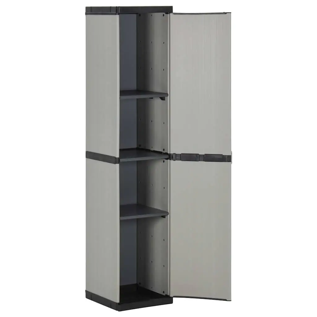 Garden Storage Cabinet PVC Polypropylene 34W x 40D x 168H cm Grey Black 3 Shelves Outdoor Patio Balcony Organiser