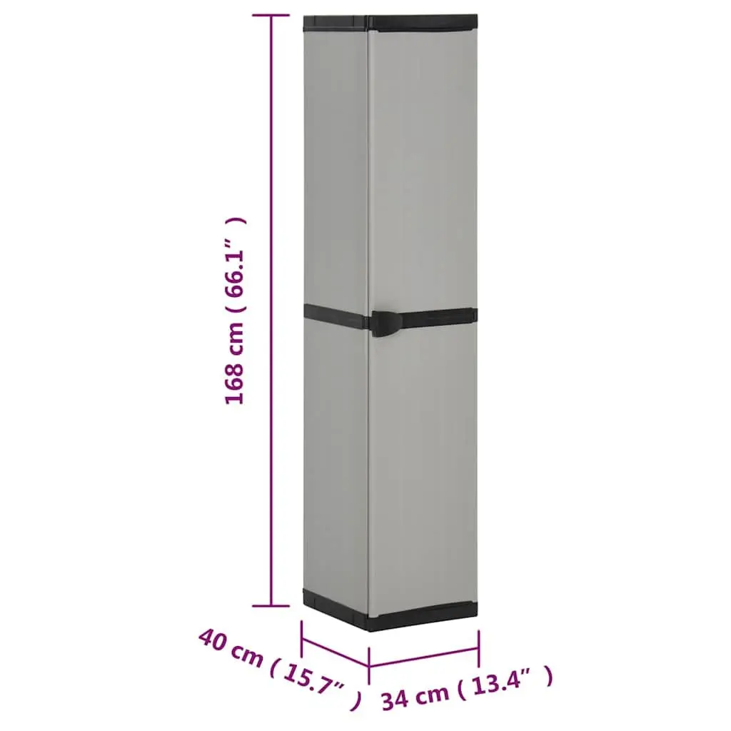 Garden Storage Cabinet PVC Polypropylene 34W x 40D x 168H cm Grey Black 3 Shelves Outdoor Patio Balcony Organiser