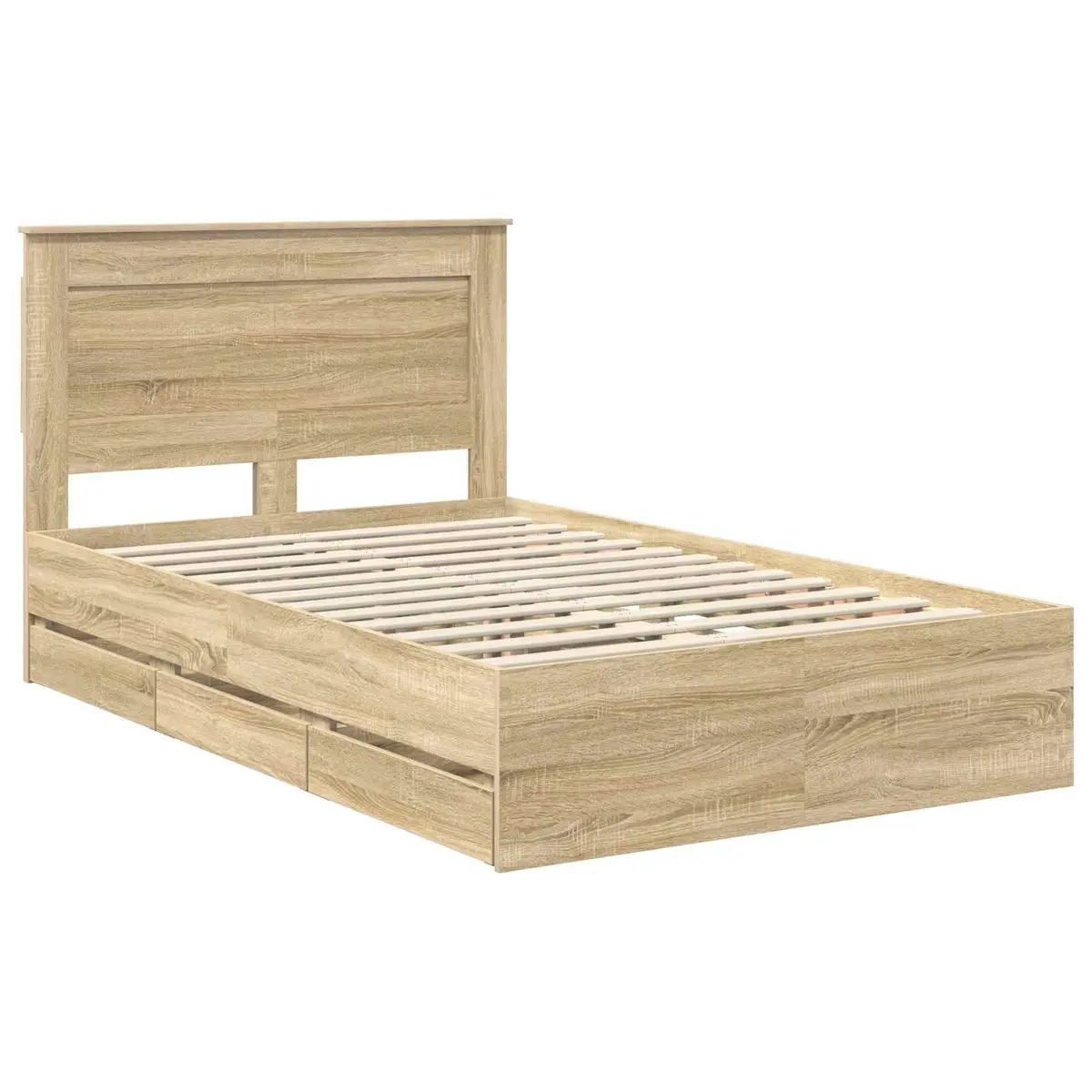 Bed Frame Engineered Wood 135 x 190 cm Sonoma Oak Modern with Storage Drawer