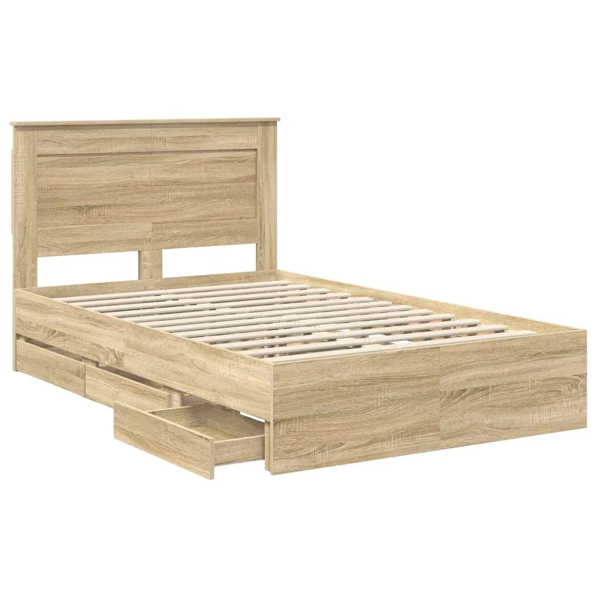 Bed Frame Engineered Wood 135 x 190 cm Sonoma Oak Modern with Storage Drawer