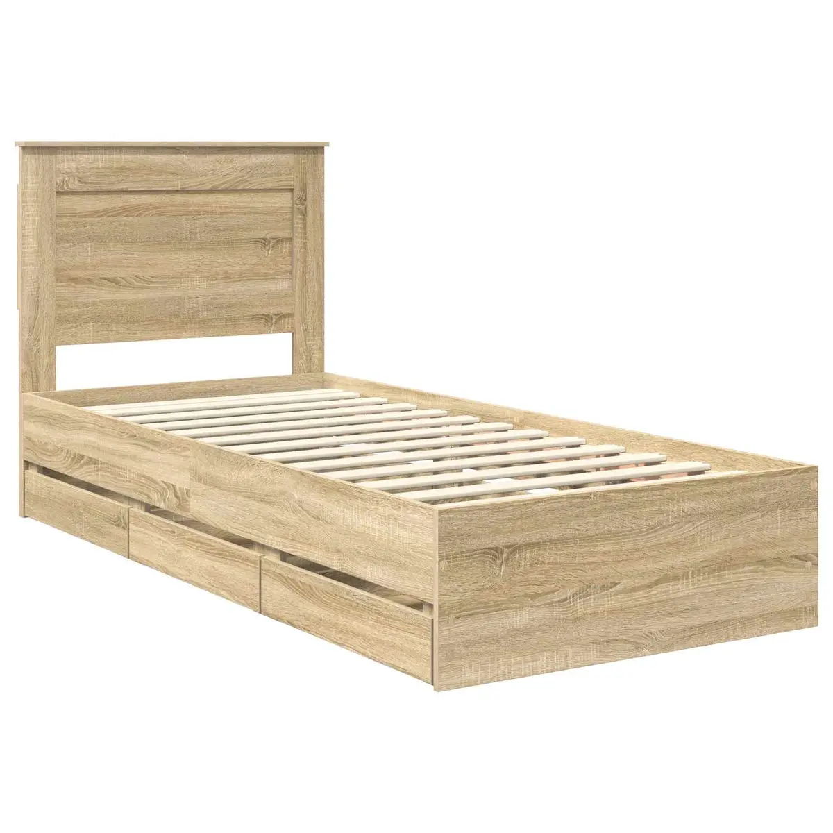 Bed Frame Engineered Wood 90 x 190 cm Modern Brown with Storage Drawer