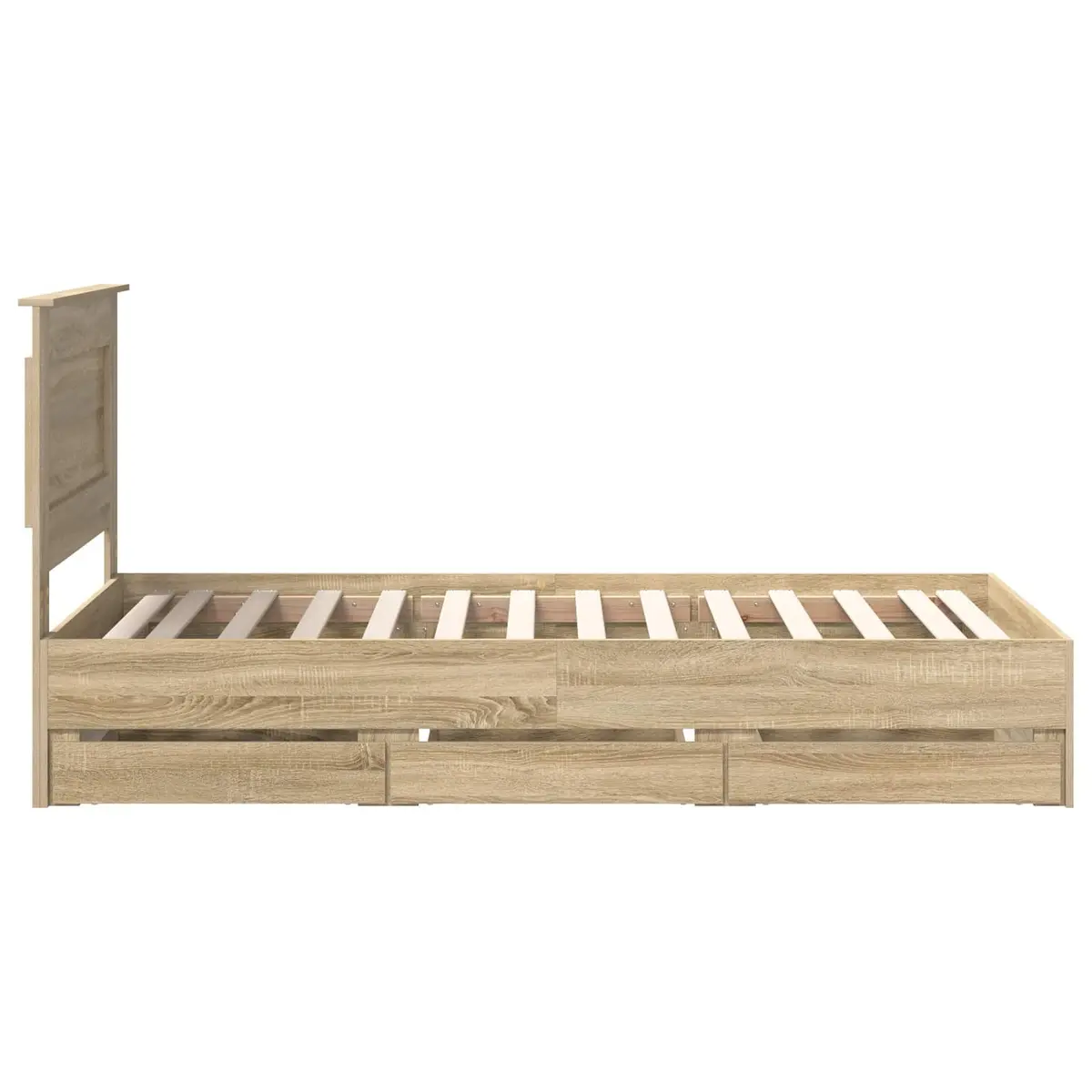 Bed Frame Engineered Wood 90 x 190 cm Modern Brown with Storage Drawer