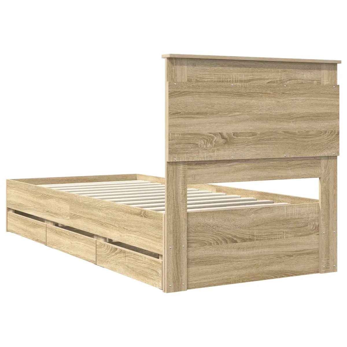 Bed Frame Engineered Wood 90 x 190 cm Modern Brown with Storage Drawer