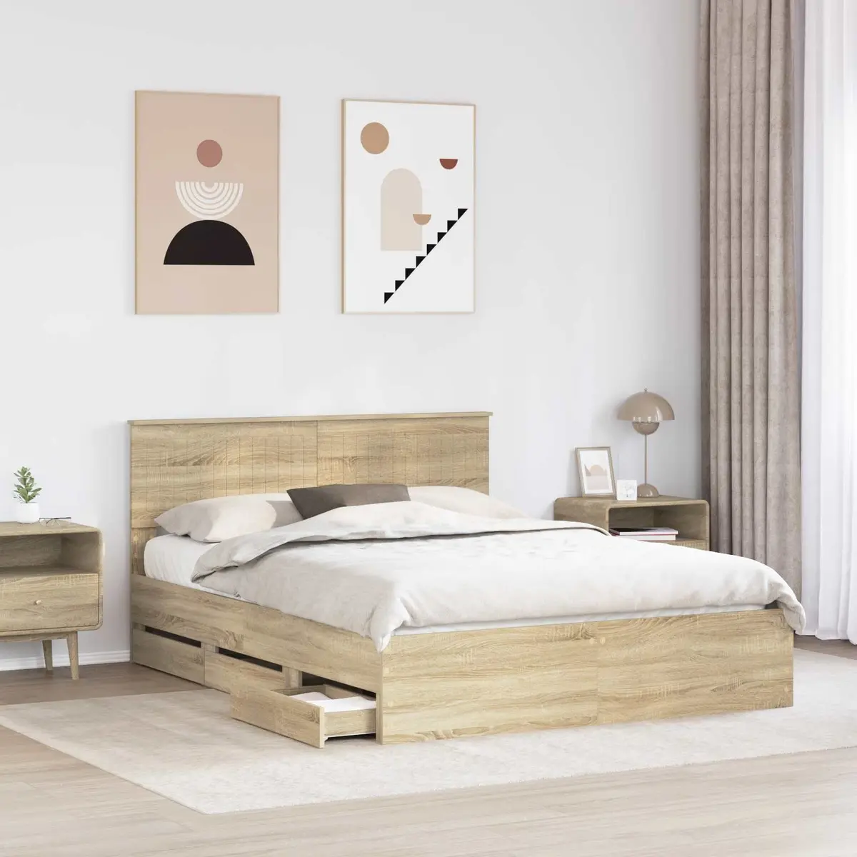 Bed Frame with Storage Drawer Sonoma Oak 150 x 200 cm Engineered Wood