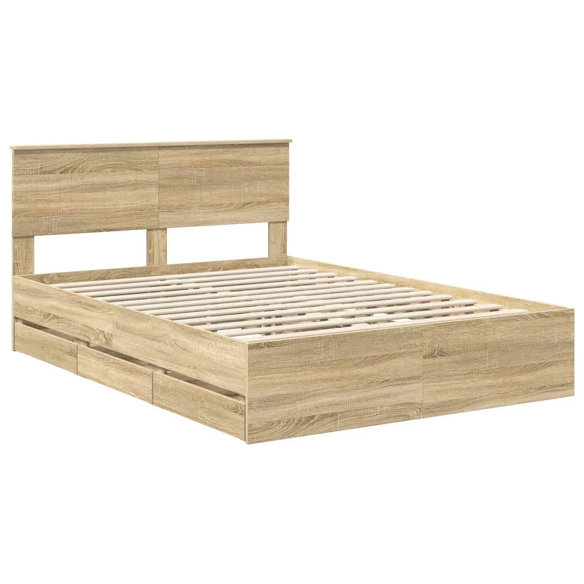 Bed Frame with Storage Drawer Sonoma Oak 135 x 190 cm Modern Bedroom Furniture