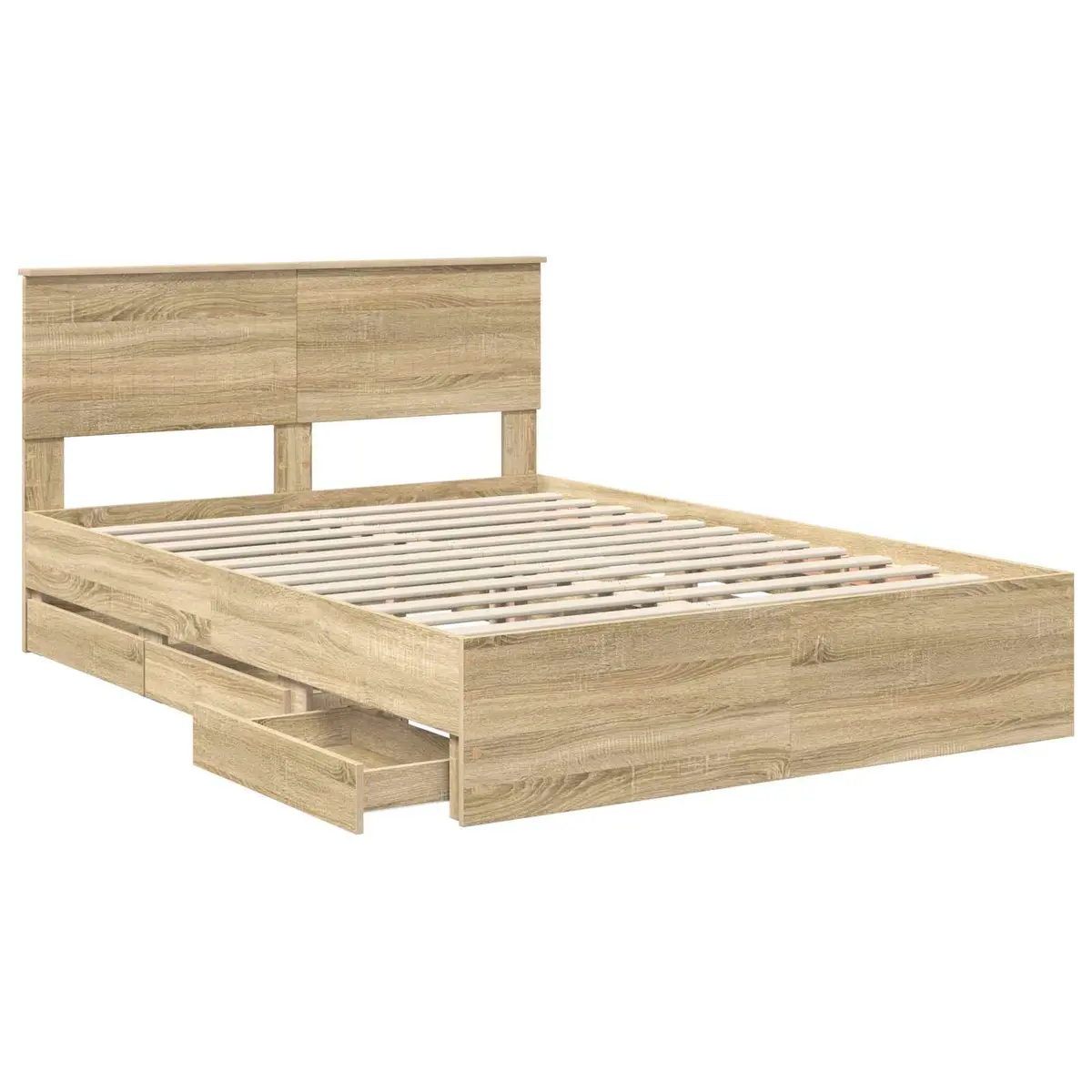 Bed Frame with Storage Drawer Sonoma Oak 135 x 190 cm Modern Bedroom Furniture