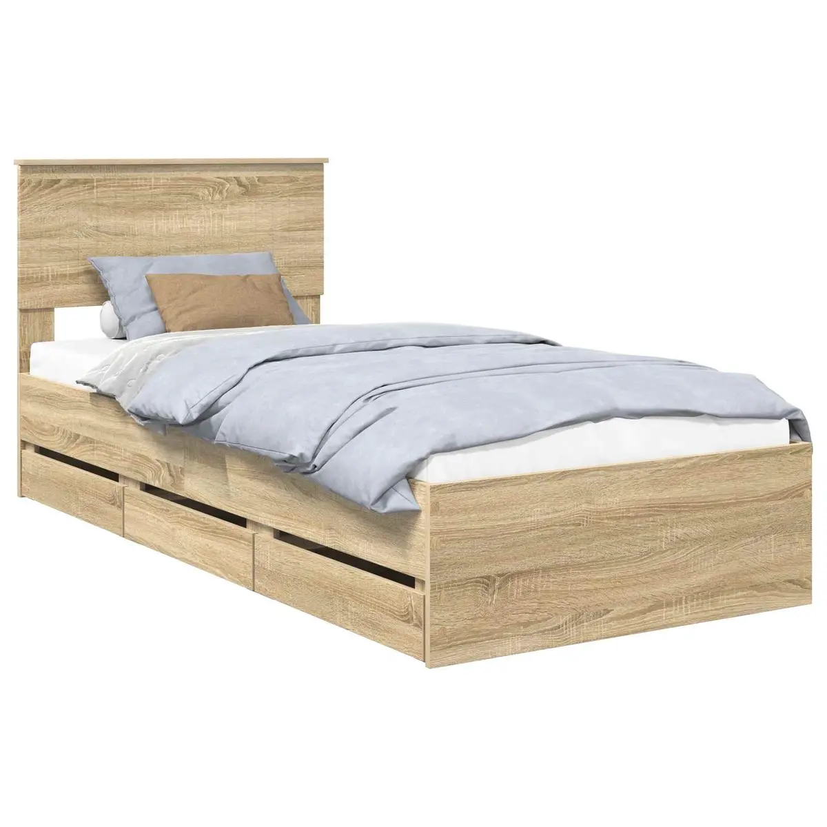 Bed Frame with Storage Drawer Brown 90 x 190 cm Engineered Wood Slatted Base