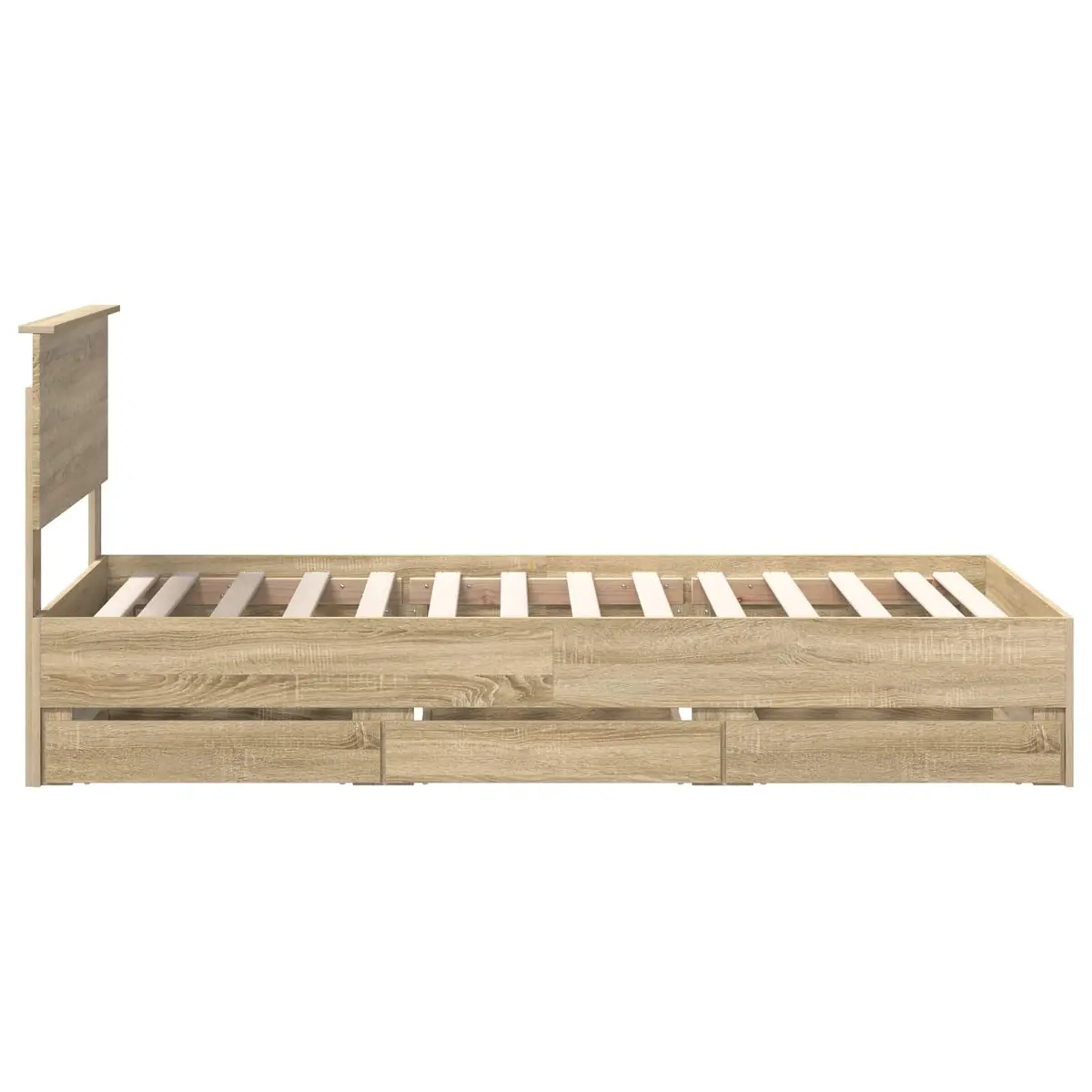 Bed Frame with Storage Drawer Brown 90 x 190 cm Engineered Wood Slatted Base