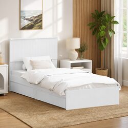 Practical White Storage Bed with Headboard for Any Bedroom