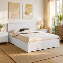Functional White Bed Frame with Storage Drawers 150 x 200 cm
