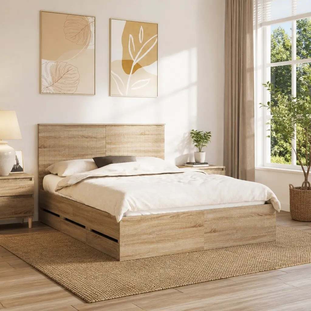 Drawer Storage Bed Frame Engineered Wood 150x200cm Sonoma Oak