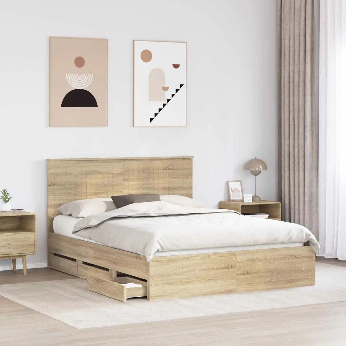 Drawer Storage Bed Frame Engineered Wood 150x200cm Sonoma Oak