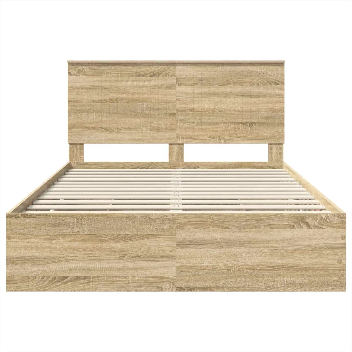 Bed Frame Engineered Wood 135 x 190 cm Brown Sonoma Oak Platform with Drawer Storage
