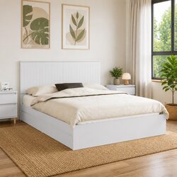 Storage Bed with Headboard White 150x200cm Modern Bedroom Frame Drawers