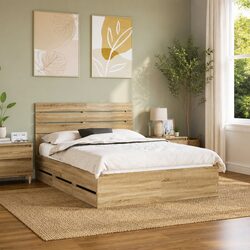 Practical Bed Frame with Storage Drawer in Sonoma Oak 150 x 200 cm