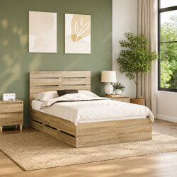 Practical Sonoma Oak Bed Frame with Storage for Daily Use 135 x 190 cm