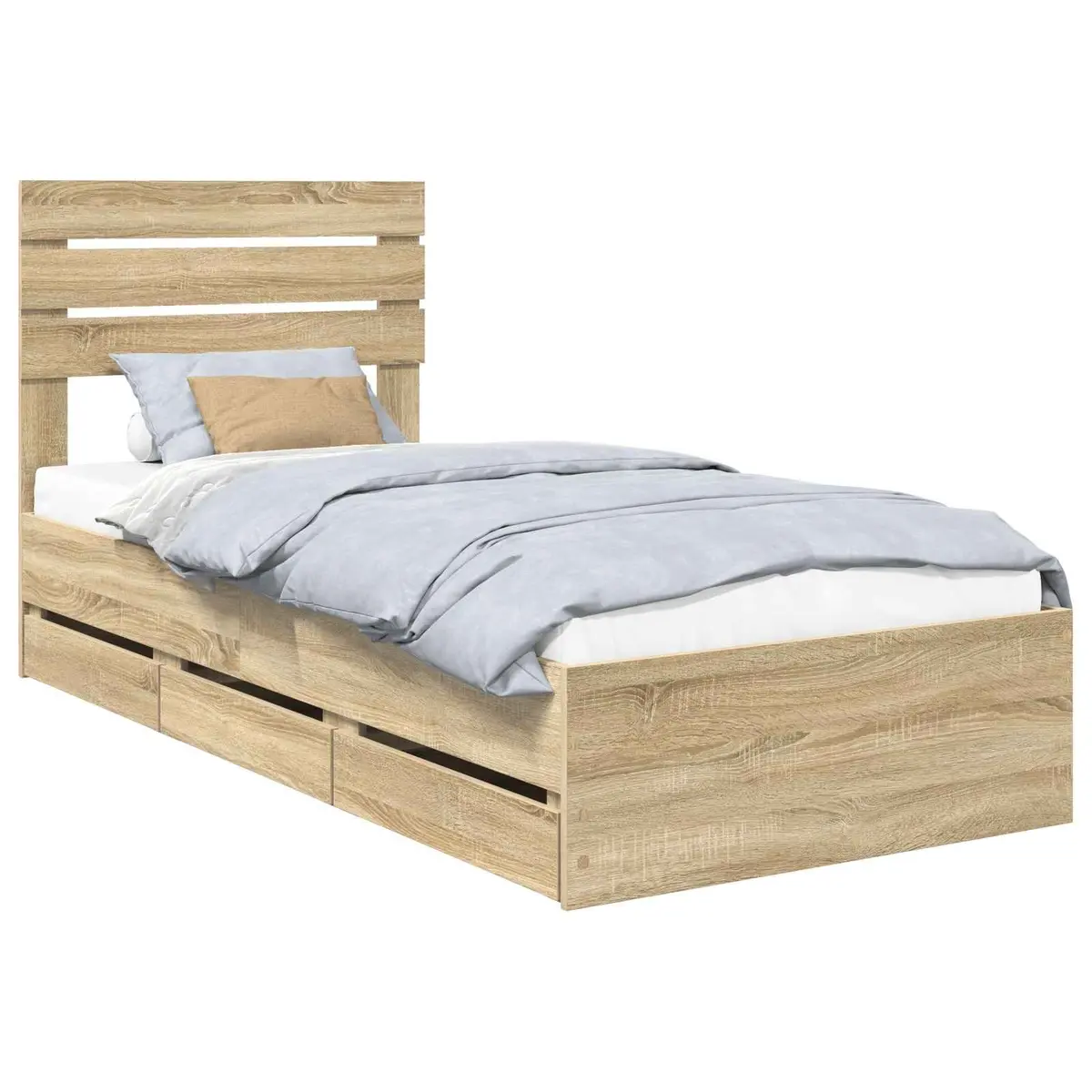 Bed Frame with Drawer Brown Engineered Wood 90 x 190 cm Slatted Modern Bedroom