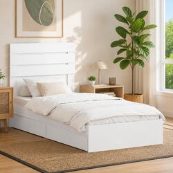 Compact Storage Bed Frame with Headboard White 90 x 190 cm