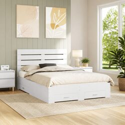 Versatile White Bed Frame with Headboard Storage