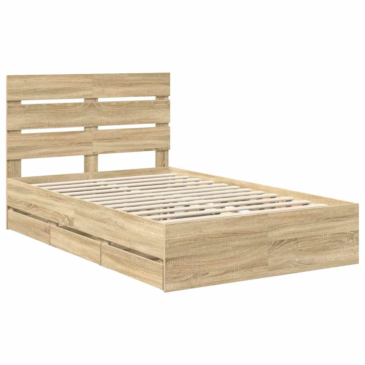 Bed Frame with Drawer Brown Engineered Wood 135 x 190 cm Modern Bedroom