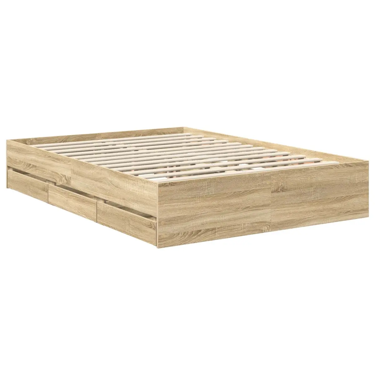 Bed Frame with Drawer Brown Engineered Wood 135 x 190 cm Modern Bedroom