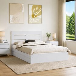 Storage Bed with Headboard White 150 x 200 cm Engineered Wood Frame Drawer