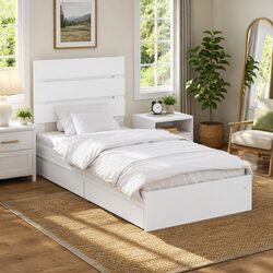 Practical White Storage Bed Frame with Headboard 90 x 190 cm