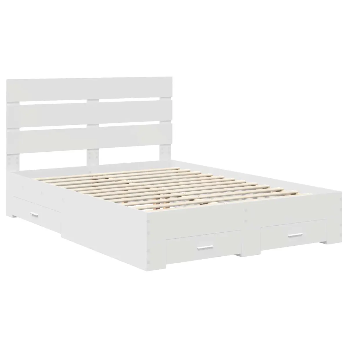 Bed Frame Engineered Wood 150x200cm White Modern with Storage Drawers