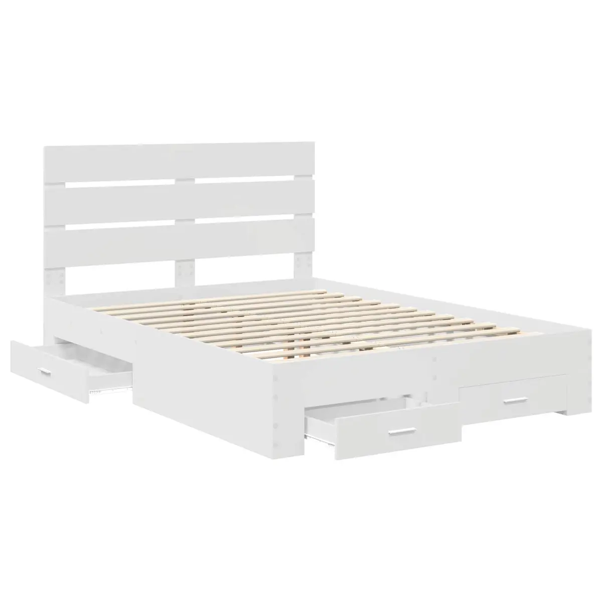 Bed Frame Engineered Wood 150x200cm White Modern with Storage Drawers