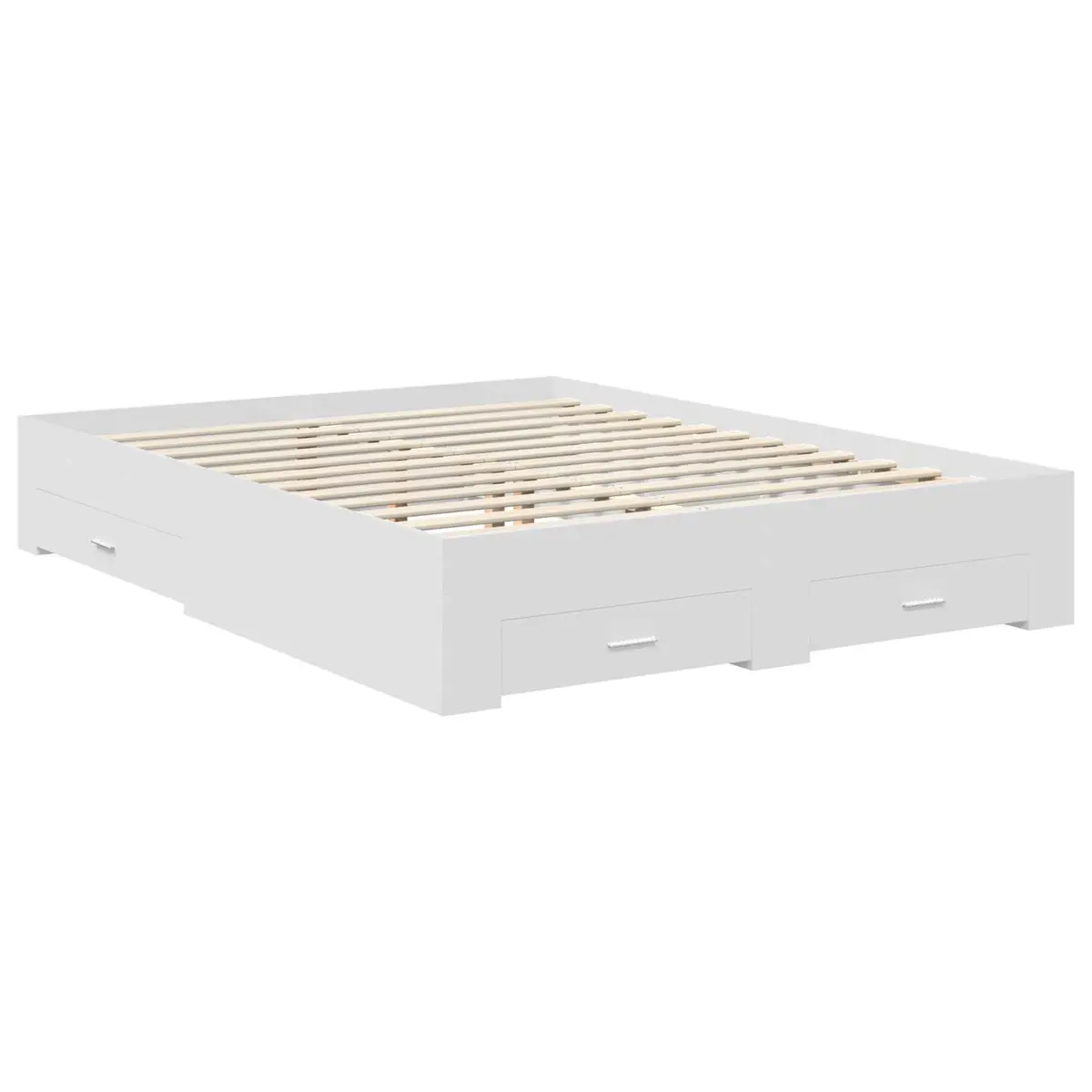 Bed Frame Engineered Wood 150x200cm White Modern with Storage Drawers