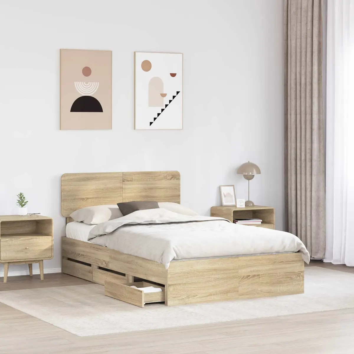 Bed Frame with Storage Drawers 135 x 190 cm Engineered Wood Brown Bedroom