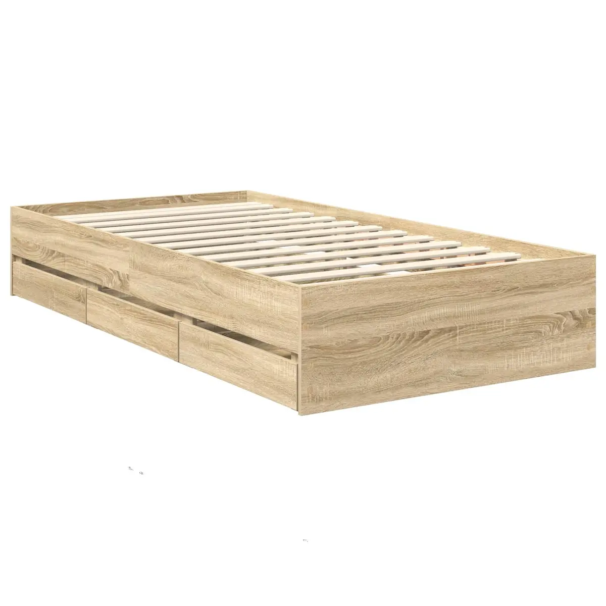 Bed Frame Engineered Wood 90x190cm Brown with Storage Drawers Slatted Base