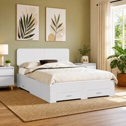 Practical White Bed Frame with Integrated Drawers 150 x 200 cm