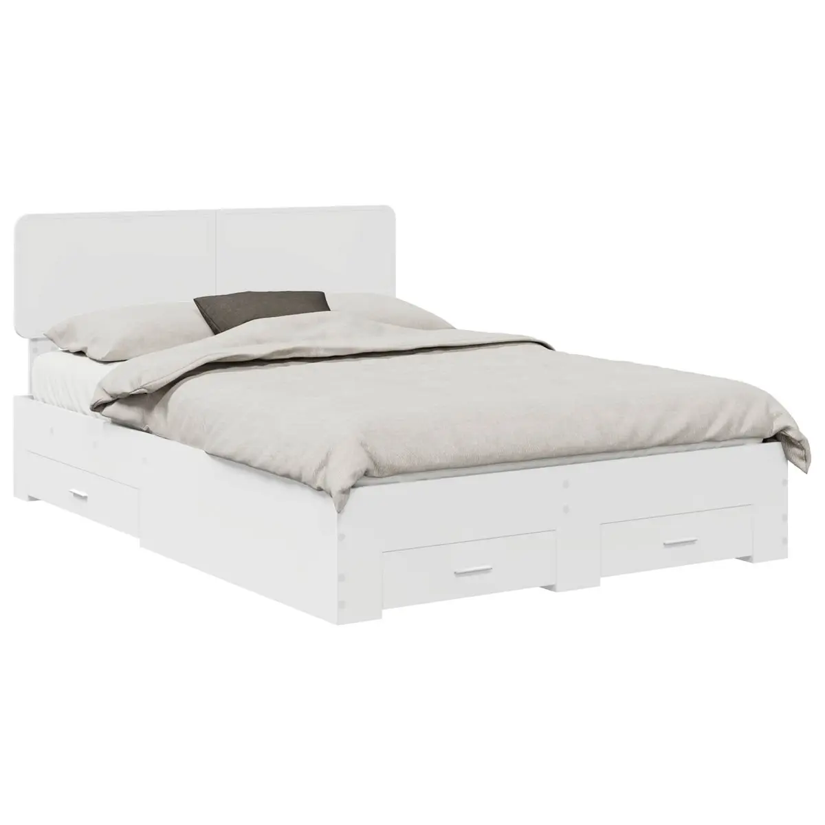 Bed Frame Engineered Wood 150x200cm White with Integrated Storage Drawers and Headboard