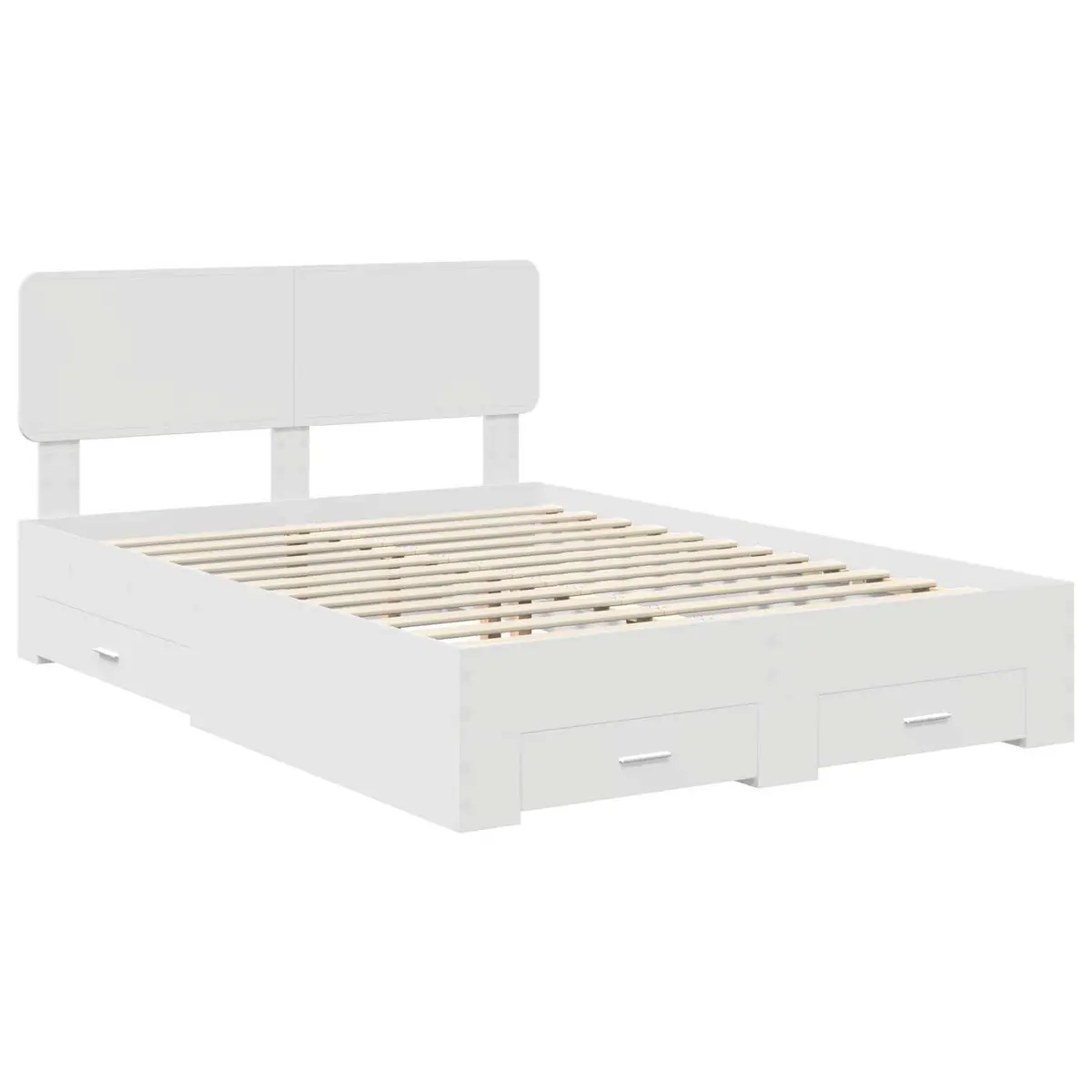 Bed Frame Engineered Wood 150x200cm White with Integrated Storage Drawers and Headboard