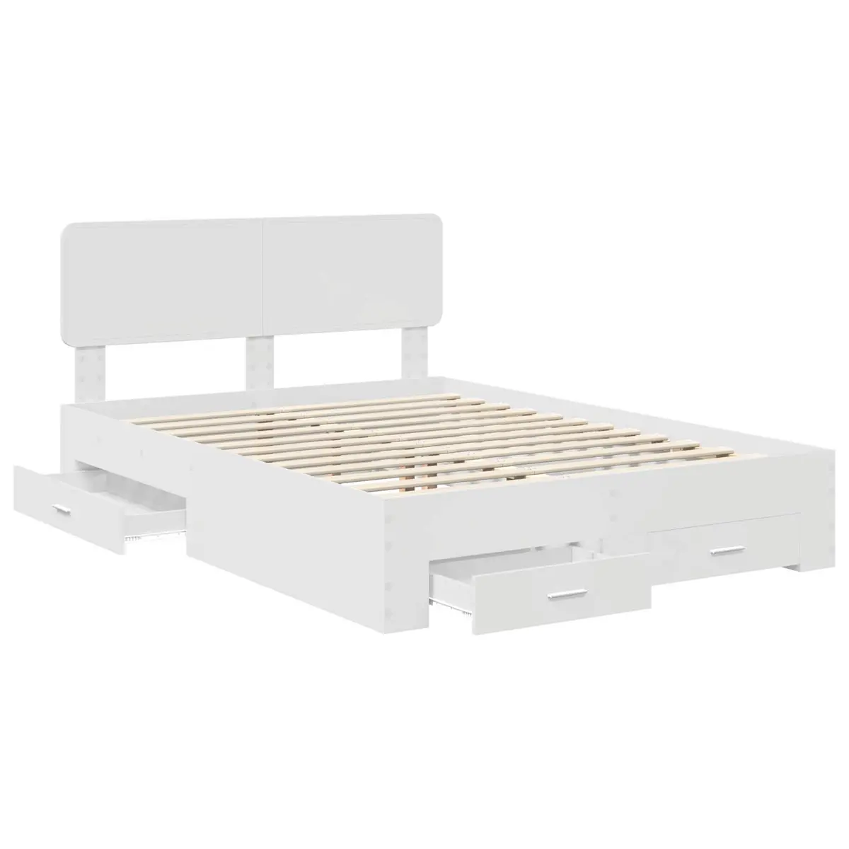 Bed Frame Engineered Wood 150x200cm White with Integrated Storage Drawers and Headboard
