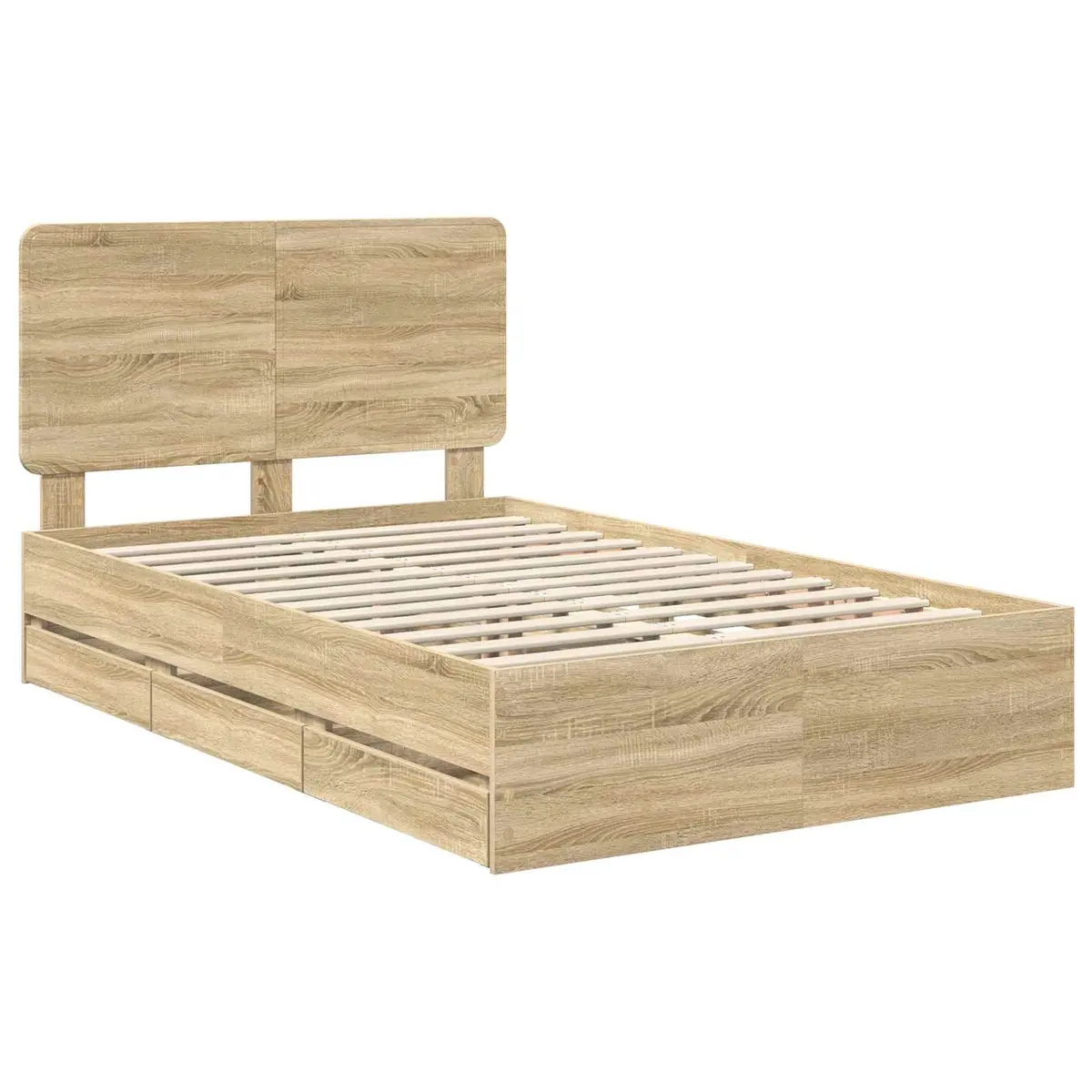 Bed Frame Engineered Wood 135 x 190 cm Sonoma Oak with Drawer Storage