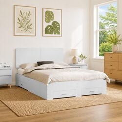 Functional White Bed Frame with Storage for Modern Homes 150 x 200 cm