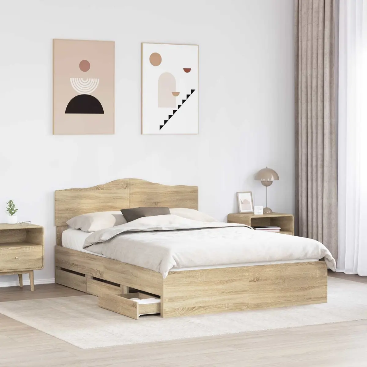 Bed Frame with Storage Drawer Sonoma Oak 150 x 200 cm Engineered Wood Bedroom