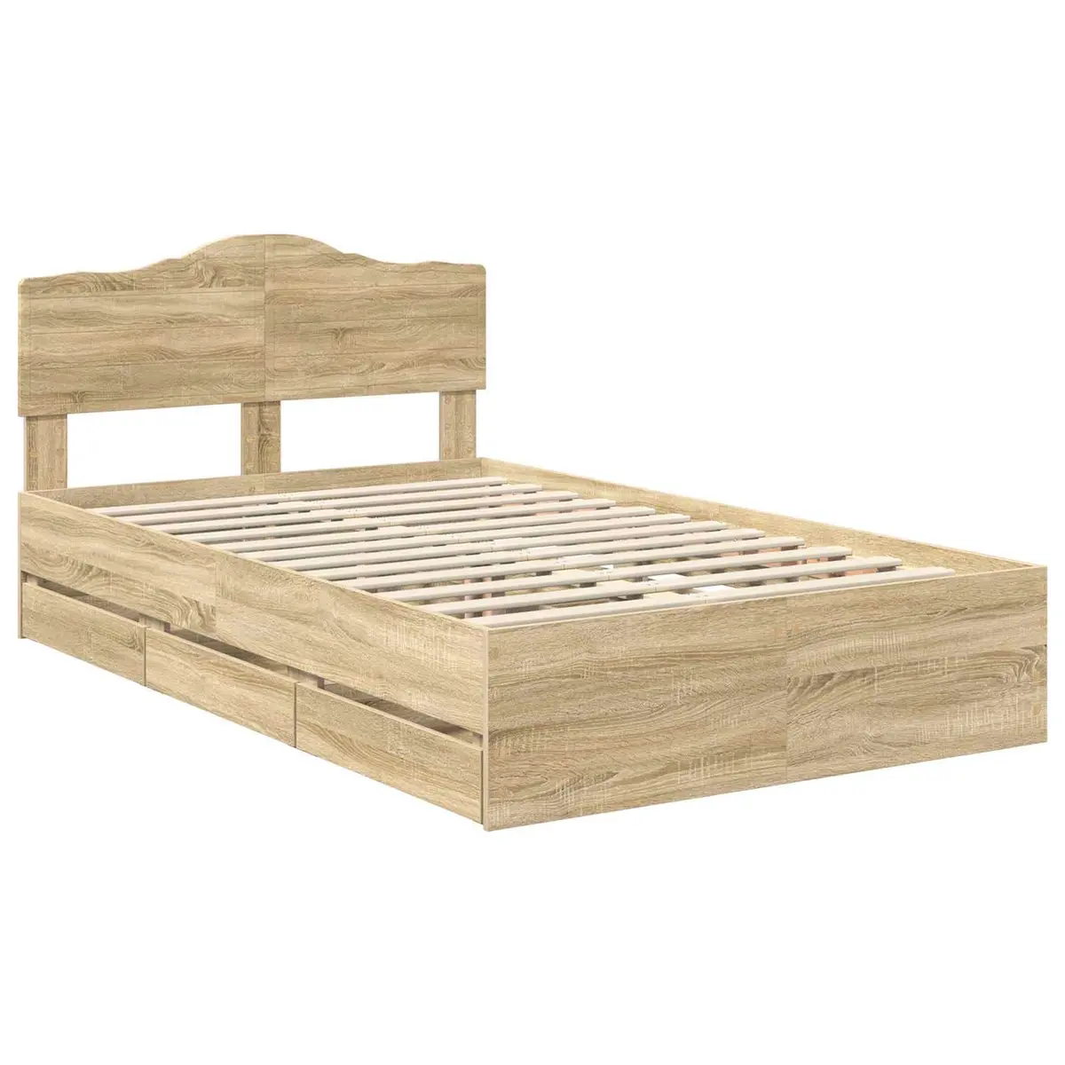 Bed Frame with Storage Drawer Engineered Wood 135 x 190 cm Brown Modern Design