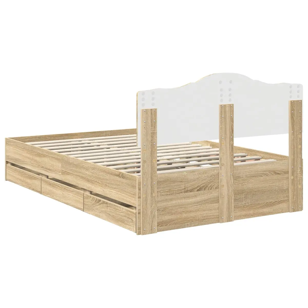 Bed Frame with Storage Drawer Engineered Wood 135 x 190 cm Brown Modern Design