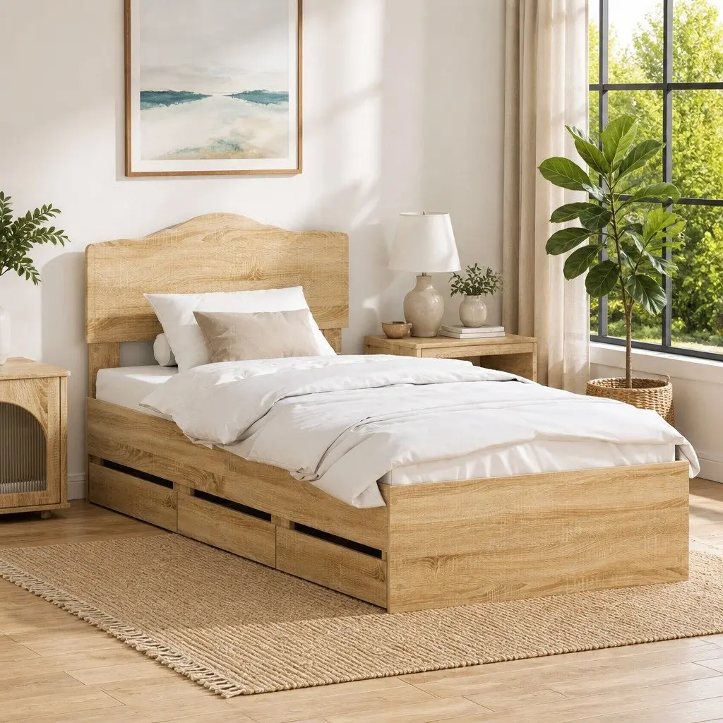 Bed Frame with Storage Drawer Sonoma Oak 90 x 190 cm Engineered Wood Modern