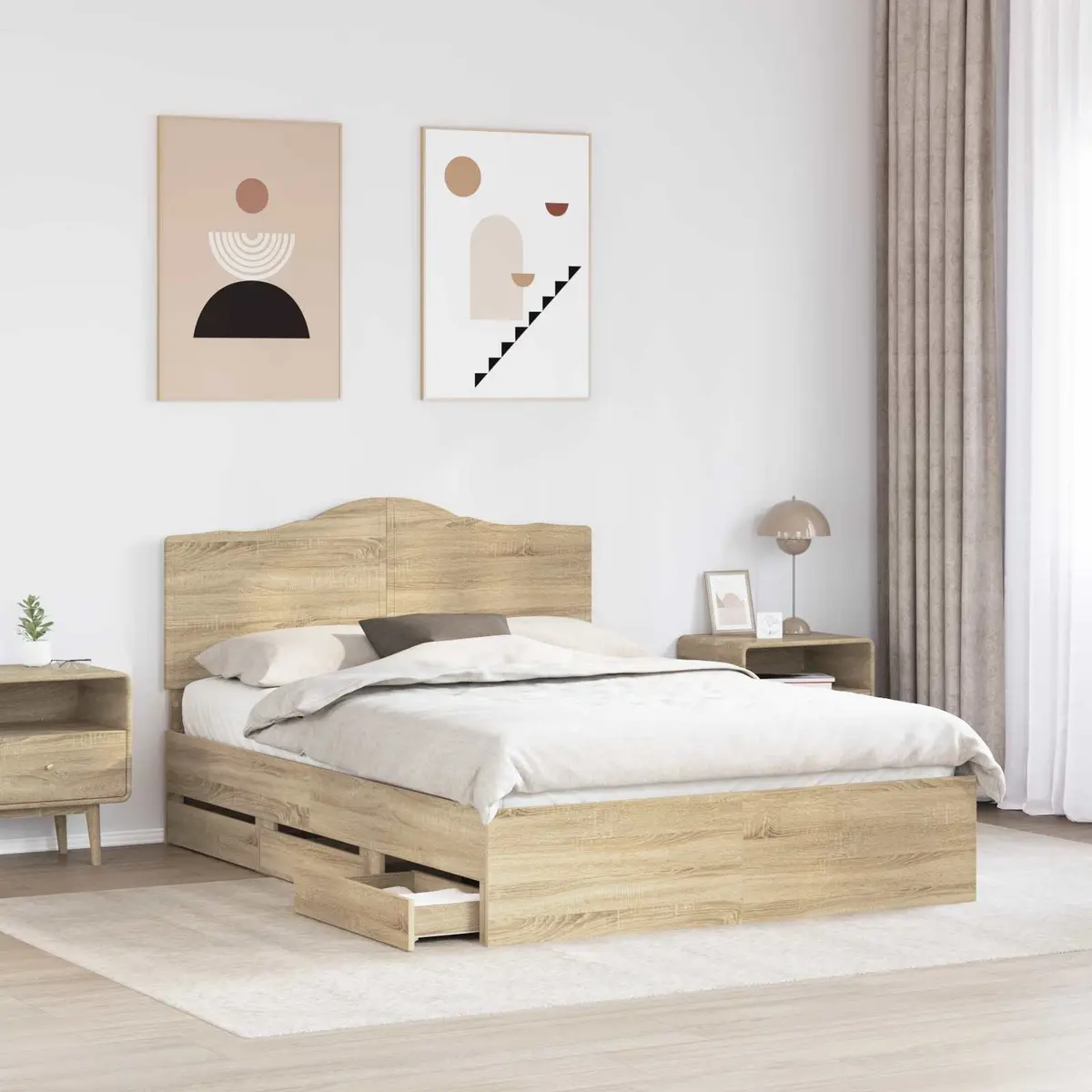 Bed Frame with Storage Drawer Modern Design Engineered Wood 150 x 200 cm Brown