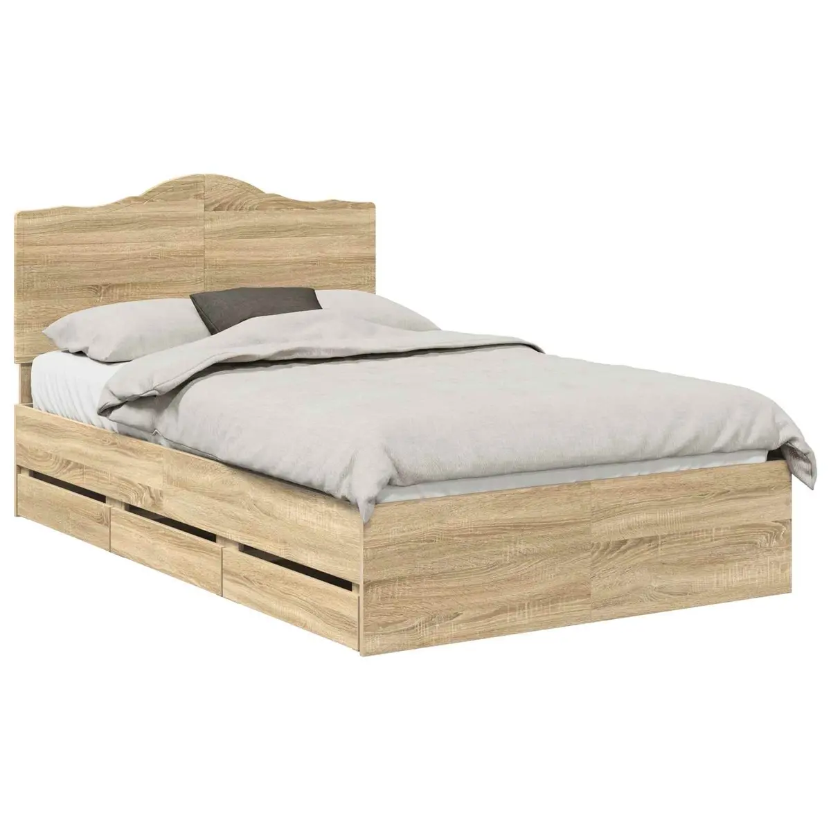 Bed Frame with Storage Drawer Sonoma Oak 135 x 190 cm Engineered Wood Modern