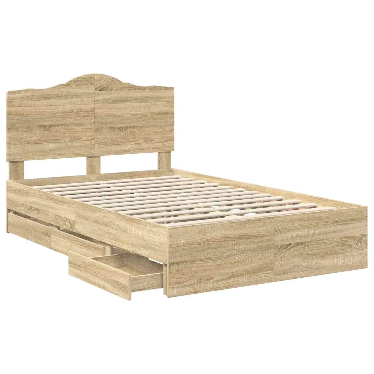 Bed Frame with Storage Drawer Sonoma Oak 135 x 190 cm Engineered Wood Modern