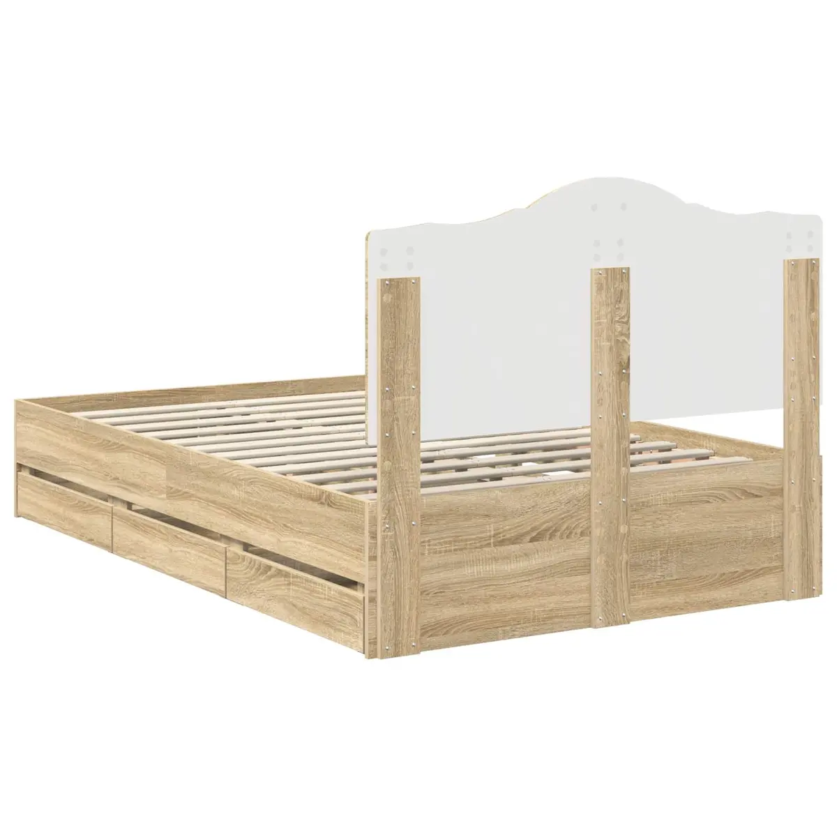 Bed Frame with Storage Drawer Sonoma Oak 135 x 190 cm Engineered Wood Modern