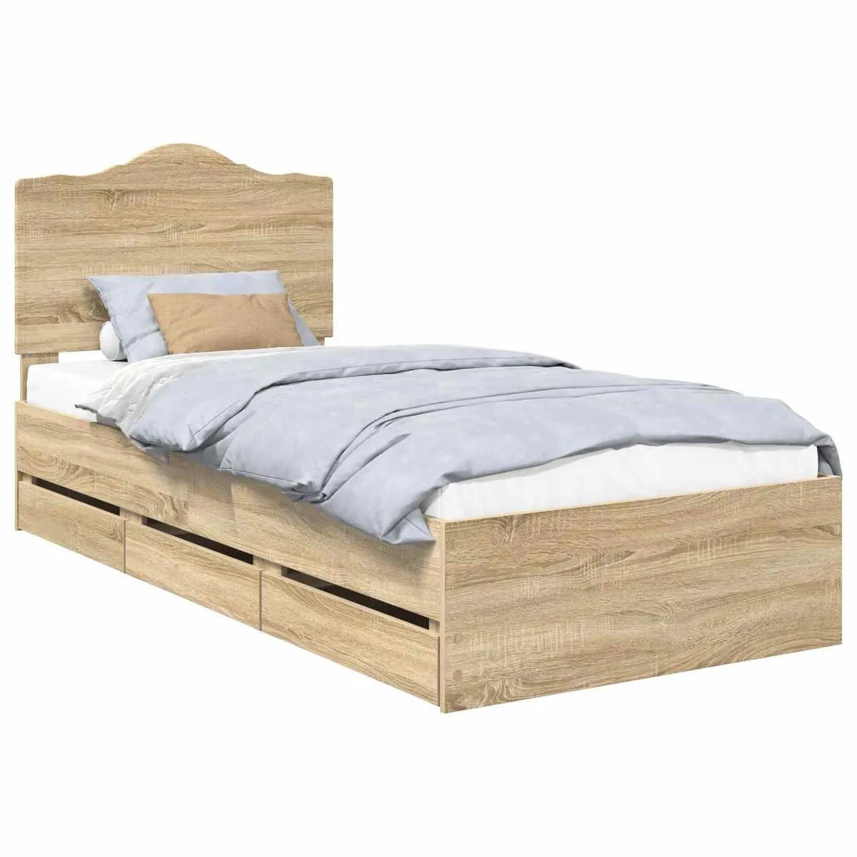 Bed Frame Engineered Wood 90 x 190 cm Brown with Storage Drawer