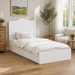 Functional White Storage Bed with Headboard for Home Use