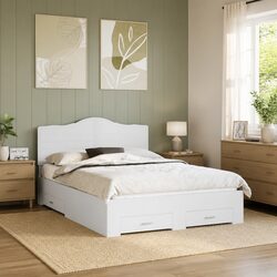 Practical White Bed Frame with Headboard and Storage Drawers
